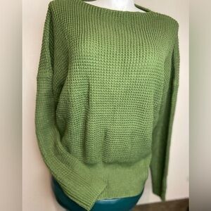 CY Fashion~NWT~Olive Green Chunky Knit Sweater~Gold Shoulder Zipper~Size 1XL